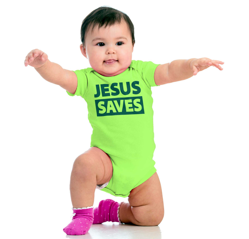 Jesus Saves Romper Bodysuit-Direct To Garment Print-Brisco Baby