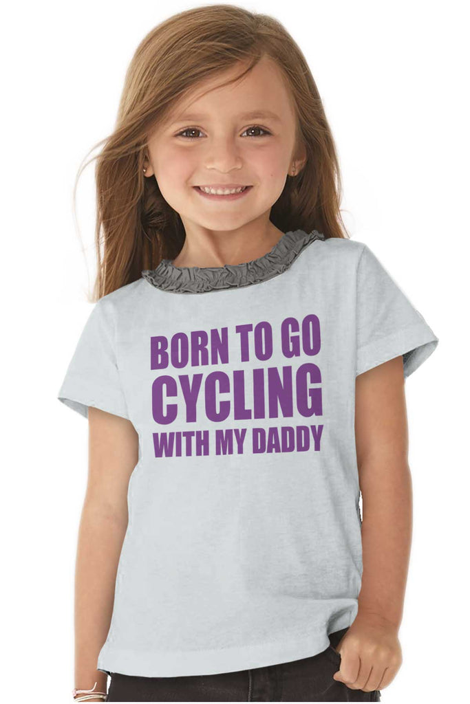 Cycling With Daddy Toddler Ruffled Trim T-Shirt-Direct To Garment Print-Brisco Baby