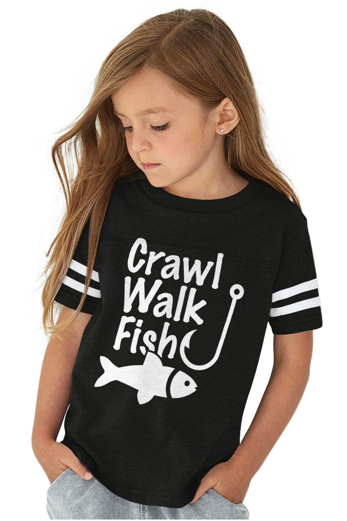 Crawl Walk Fish Toddler Football Jersey Tee-Direct To Garment Print-Brisco Baby