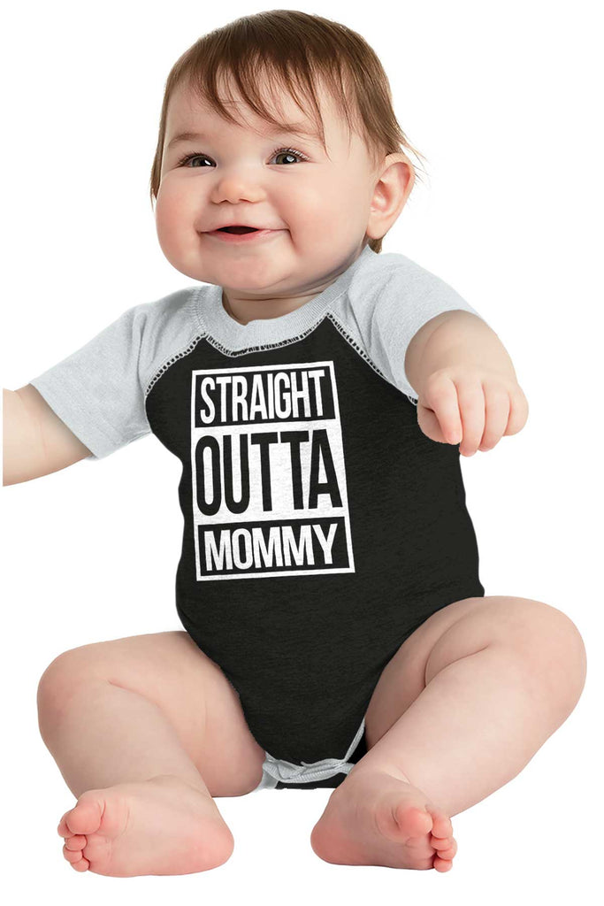 Straight Outta Mommy Raglan Romper Bodysuit-Direct To Garment Print-Brisco Baby