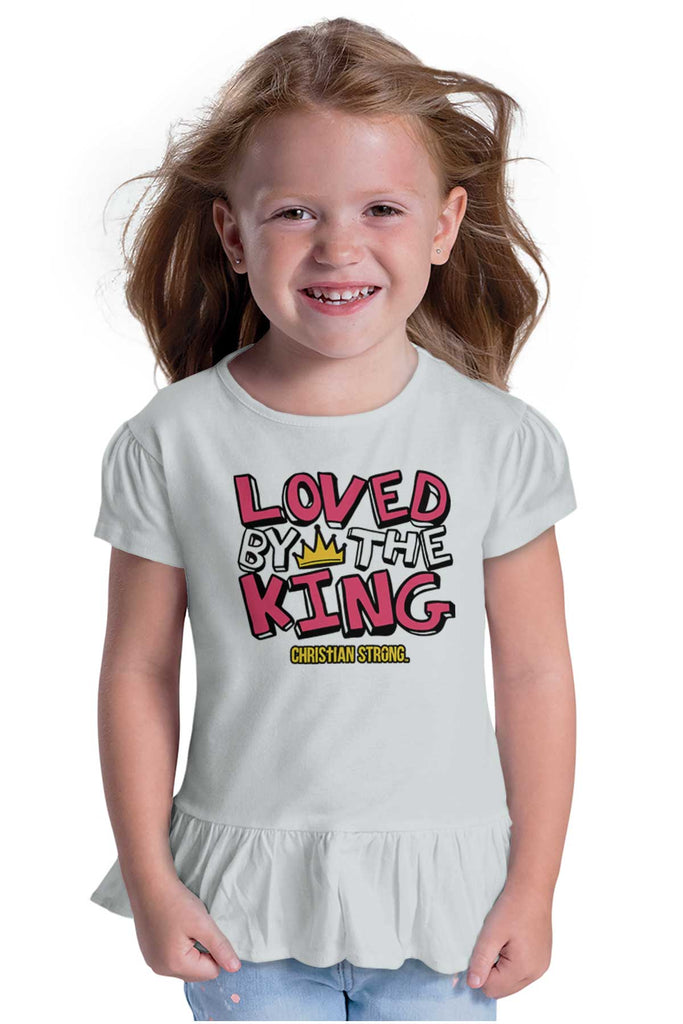 Loved By The King Toddler Ruffle Bottom Tee-Direct To Garment Print-Brisco Baby