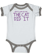 Cat Did It Baby Ruffled Trim Romper-Direct To Garment Print-Brisco Baby