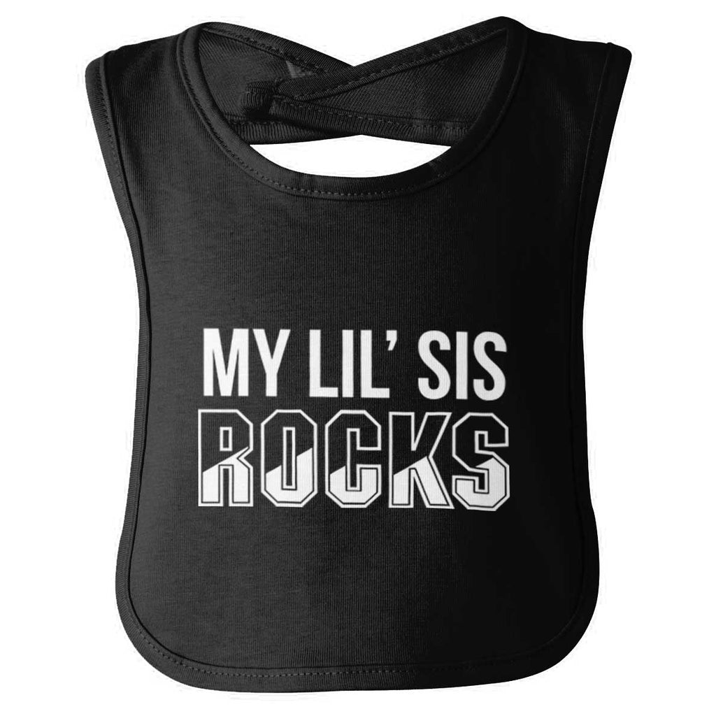 My Lil' Sis Rocks Infant Baby Bib-Direct To Garment Print-Brisco Baby