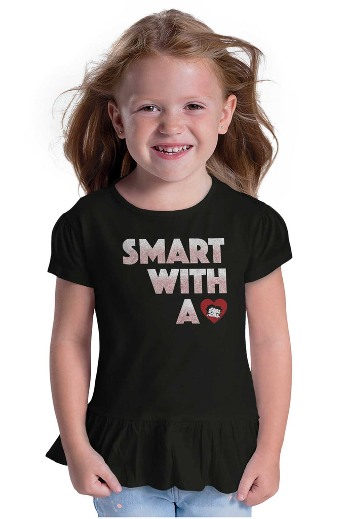 Smart With A Heart Toddler Ruffle Bottom Tee-Direct To Garment Print-Brisco Baby