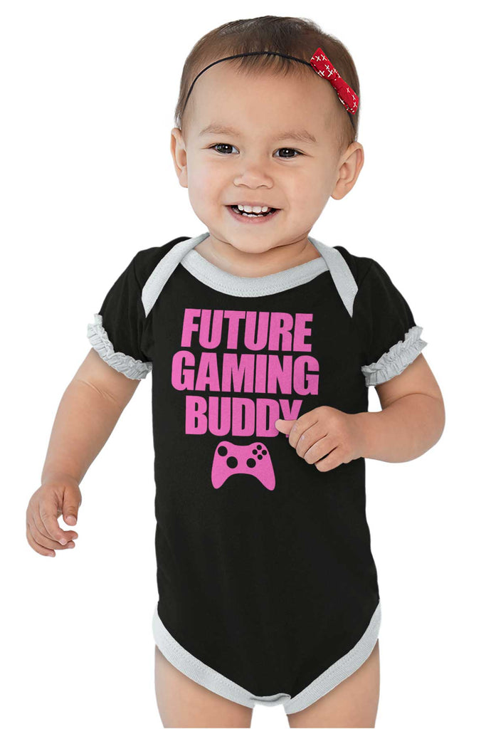 Future Gaming Buddy Baby Ruffled Trim Romper-Direct To Garment Print-Brisco Baby