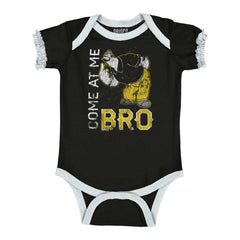Come At Me Bro Baby Ruffled Trim Romper-Direct To Garment Print-Brisco Baby