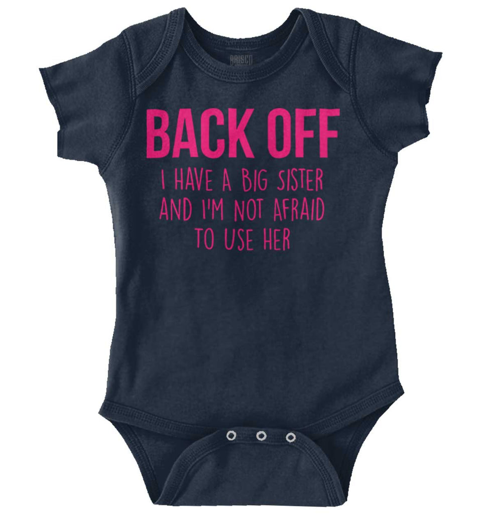 Big Sister And Not Afraid To Use Her Romper Bodysuit-Direct To Garment Print-Brisco Baby