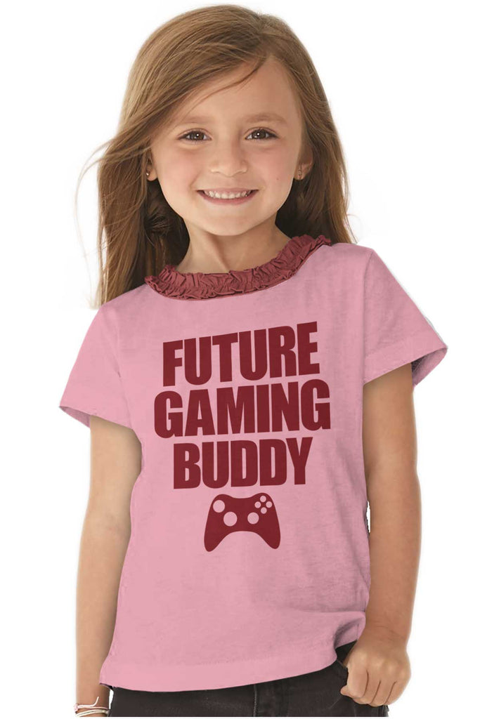 Future Gaming Buddy Toddler Ruffled Trim T-Shirt-Direct To Garment Print-Brisco Baby