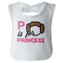 P Is For Princess Leia Infant Baby Bib-Direct To Garment Print-Brisco Baby