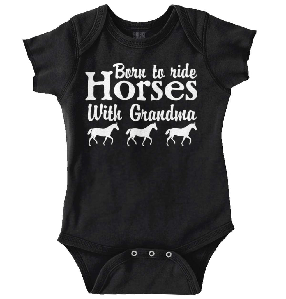 Born To Ride Horses With Grandma Romper Bodysuit-Direct To Garment Print-Brisco Baby