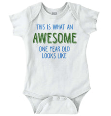 Awesome One Year Old Romper Bodysuit-Direct To Garment Print-Brisco Baby
