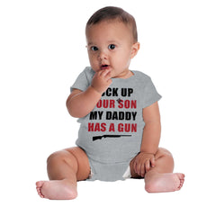 My Daddy Has a Gun Son Romper Bodysuit-Direct To Garment Print-Brisco Baby