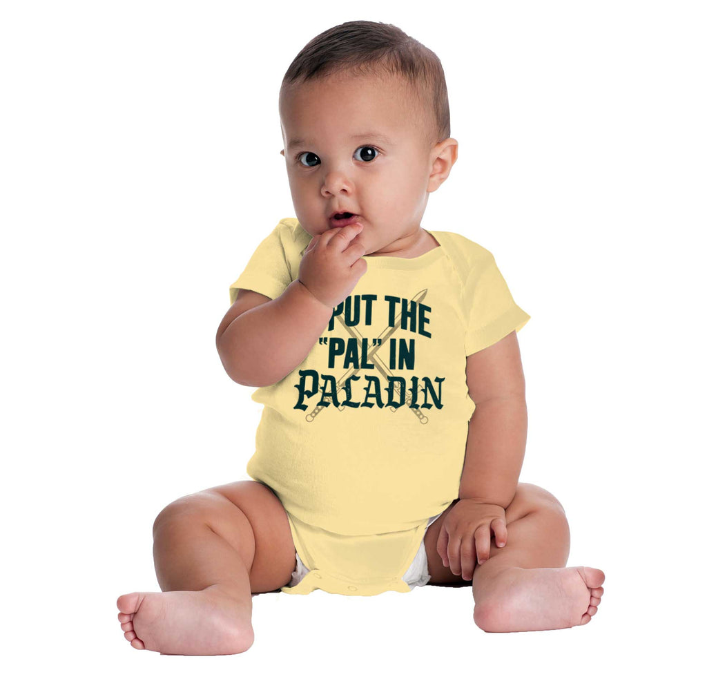 Put The Pal In Paladin Dungeons Romper Bodysuit-Direct To Garment Print-Brisco Baby