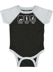 Crawl Walk Bike Raglan Romper Bodysuit-Direct To Garment Print-Brisco Baby