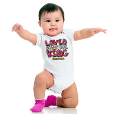 Loved By The King Romper Bodysuit-Direct To Garment Print-Brisco Baby