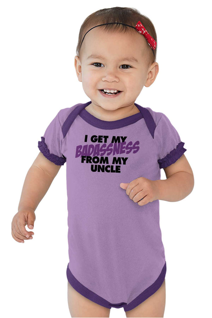 Badass Uncle Baby Ruffled Trim Romper-Direct To Garment Print-Brisco Baby