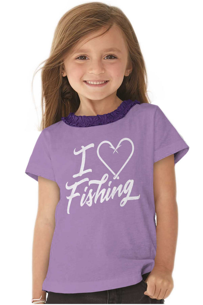 I Love Fishing Ruffled Trim T-Shirt-Direct To Garment Print-Brisco Baby