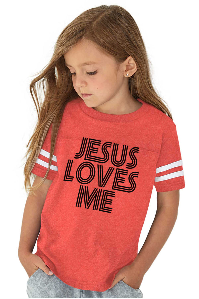 Christ Loves Me Toddler Football Jersey Tee-Direct To Garment Print-Brisco Baby
