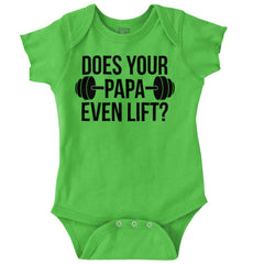Does Your Papa Lift? Romper Bodysuit-Direct To Garment Print-Brisco Baby
