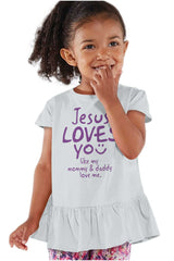 Jesus Loves You Toddler Ruffle Bottom Tee-Direct To Garment Print-Brisco Baby