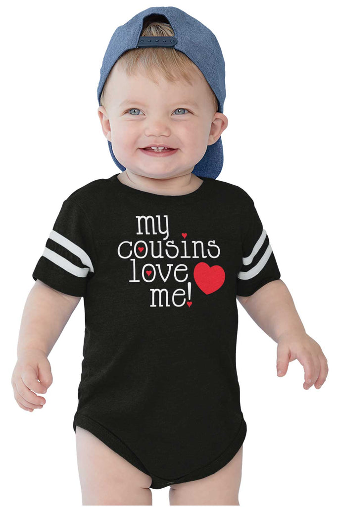 Cousins Love Me Football Romper Bodysuit-Direct To Garment Print-Brisco Baby