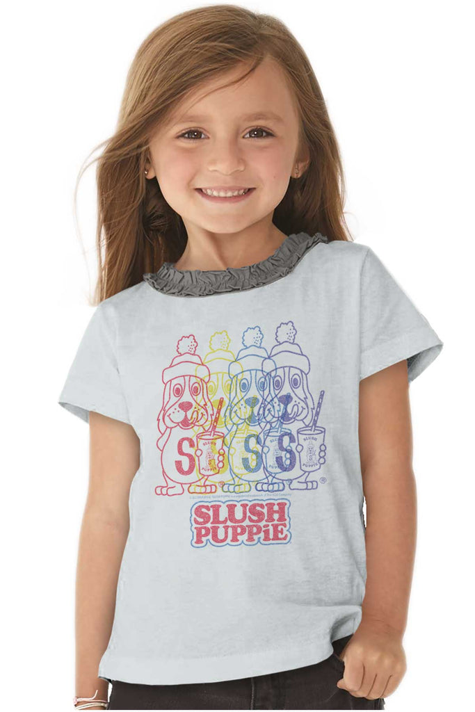 Rainbow Puppie Toddler Ruffled Trim T-Shirt-Direct To Garment Print-Brisco Baby