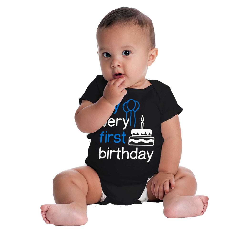 Very First Birthday Romper Bodysuit-Direct To Garment Print-Brisco Baby