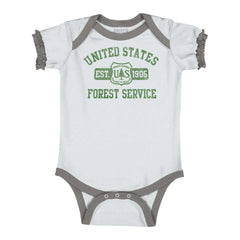 Forest Service Baby Ruffled Trim Romper-Direct To Garment Print-Brisco Baby
