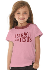 Stroll With Jesus Toddler Ruffled Trim T-Shirt-Direct To Garment Print-Brisco Baby