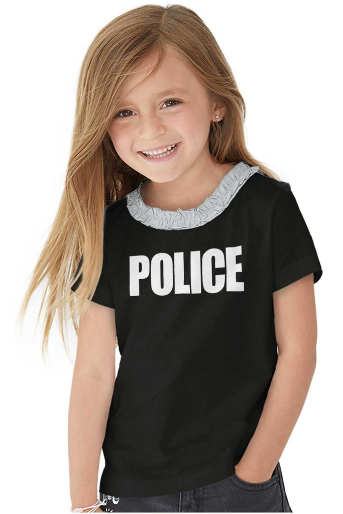 Police Force Toddler Ruffled Trim T-Shirt-Direct To Garment Print-Brisco Baby