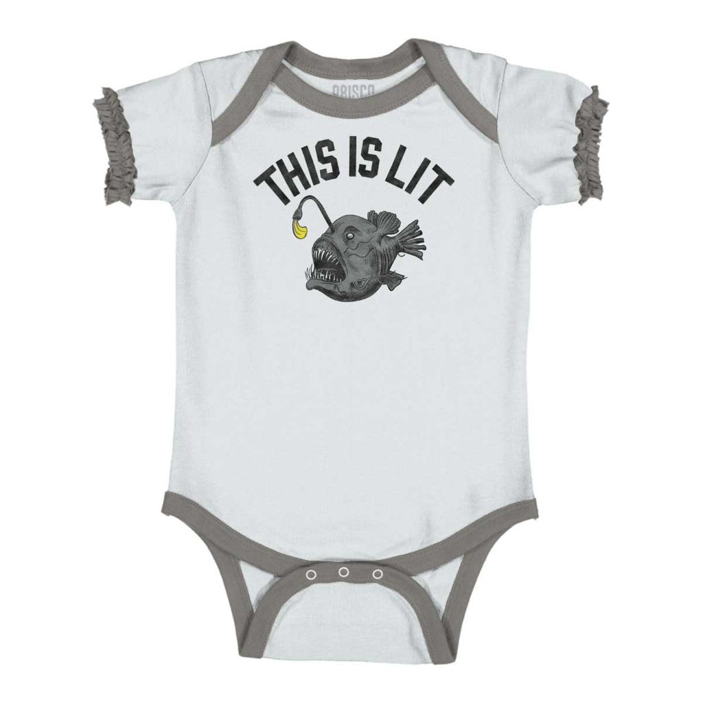 This Is Lit Ruffled Trim Bodysuit-Direct To Garment Print-Brisco Baby