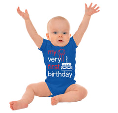 Very First Birthday Romper Bodysuit-Direct To Garment Print-Brisco Baby