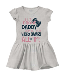 Daddy Plays Video Games Solid Baby Infant Dress-Direct To Garment Print-Brisco Baby