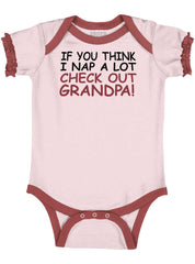 Check Out Grandpa Baby Ruffled Trim Romper-Direct To Garment Print-Brisco Baby