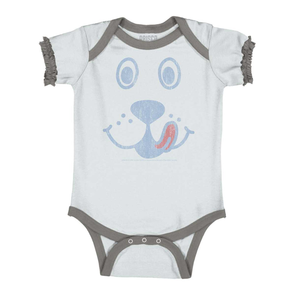 Distressed Puppie Baby Ruffled Trim Romper-Direct To Garment Print-Brisco Baby