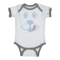 Distressed Puppie Baby Ruffled Trim Romper-Direct To Garment Print-Brisco Baby