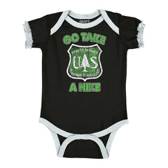 Go Take A Hike Baby Ruffled Trim Romper-Direct To Garment Print-Brisco Baby