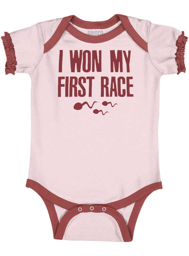 Won The Race Baby Ruffled Trim Romper-Direct To Garment Print-Brisco Baby