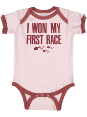 Won The Race Baby Ruffled Trim Romper-Direct To Garment Print-Brisco Baby