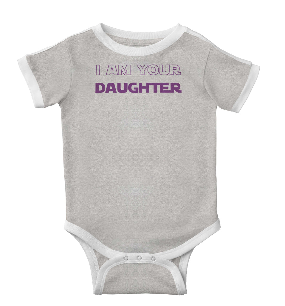 I Am Your Daughter Ringer Romper Bodysuit-Direct To Garment Print-Brisco Baby