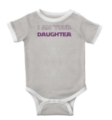 I Am Your Daughter Ringer Romper Bodysuit-Direct To Garment Print-Brisco Baby