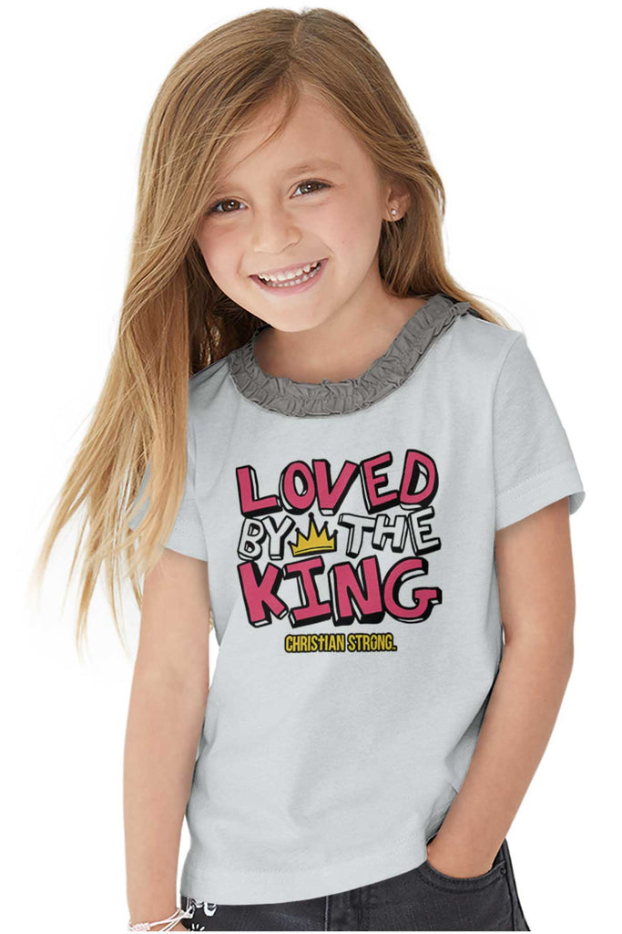 Loved By The King Toddler Ruffled Trim T-Shirt-Direct To Garment Print-Brisco Baby