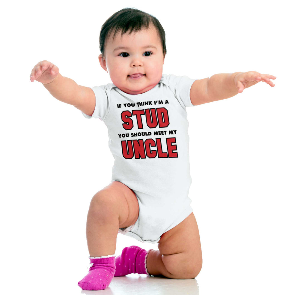 Think I'm A Stud Meet Uncle Romper Bodysuit-Direct To Garment Print-Brisco Baby