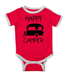 Happy Camper Ringer Romper Bodysuit-Direct To Garment Print-Brisco Baby