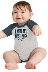 Won The Race Raglan Romper Bodysuit-Direct To Garment Print-Brisco Baby