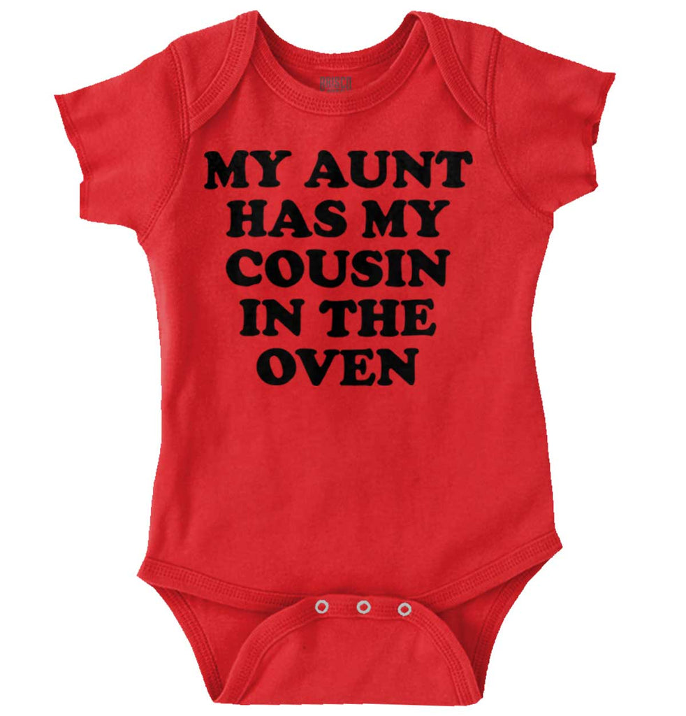Aunt Has Cousin In Oven Romper Bodysuit-Direct To Garment Print-Brisco Baby