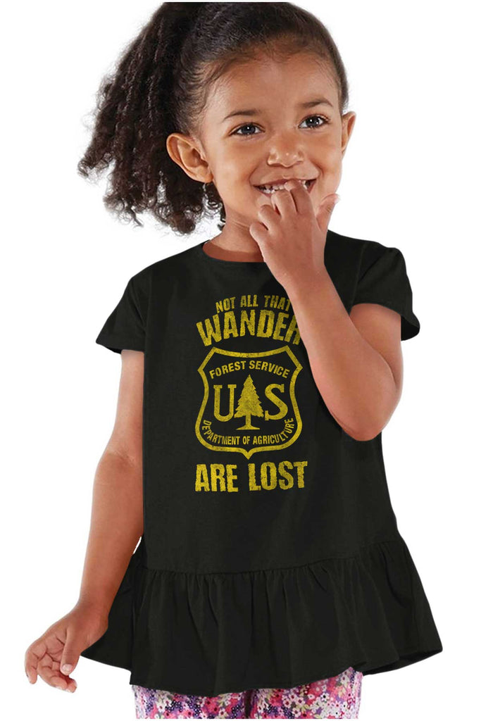 No All Who Wander Toddler Ruffle Bottom Tee-Direct To Garment Print-Brisco Baby