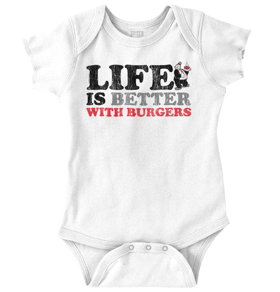 Better With Burgers Romper Bodysuit-Direct To Garment Print-Brisco Baby
