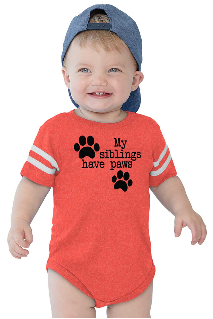 Siblings have paws Football Romper Bodysuit-Direct To Garment Print-Brisco Baby