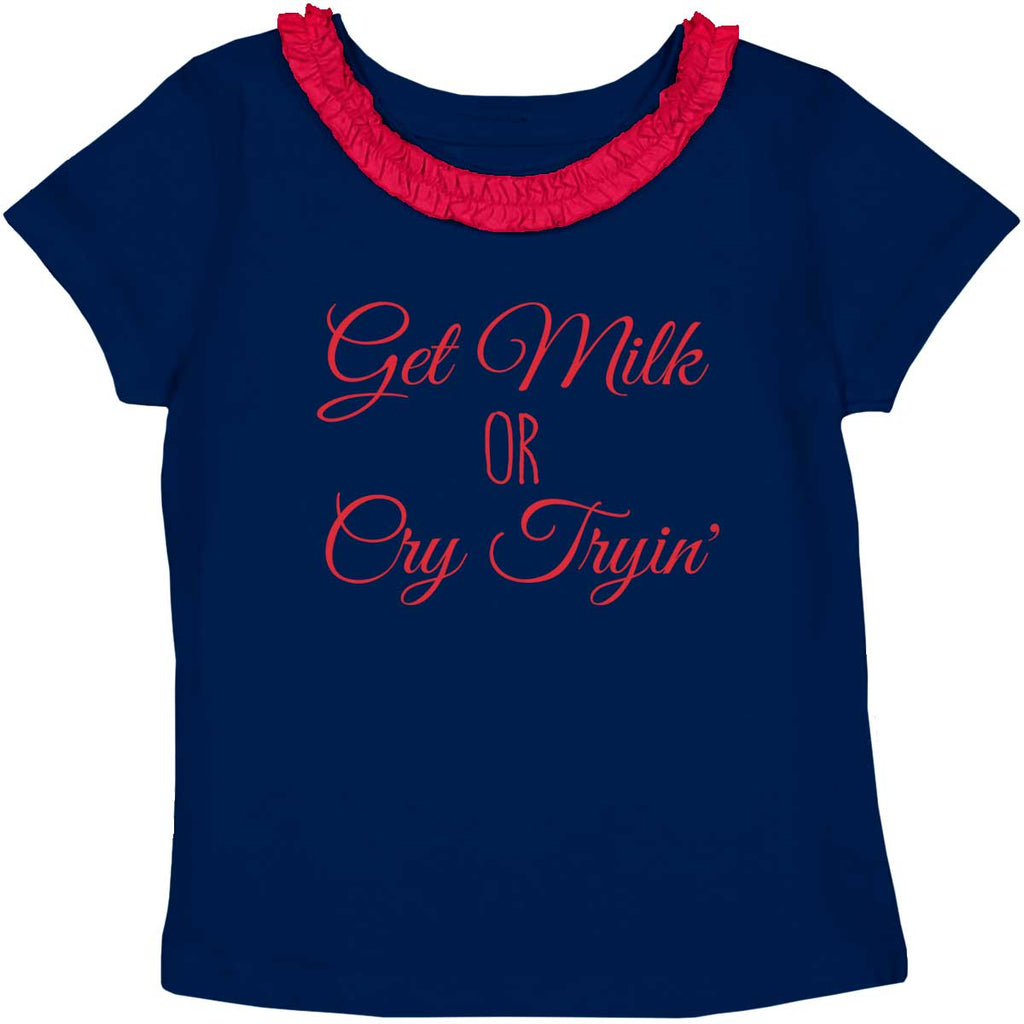 Get Milk Toddler Ruffled Trim T-Shirt-Direct To Garment Print-Brisco Baby